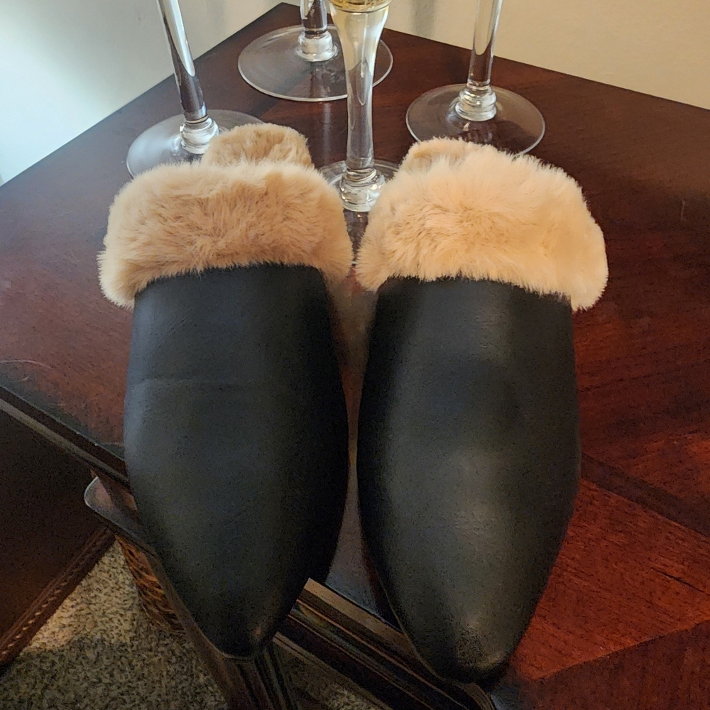Black Fur-Lined Mules